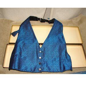 Vtg 1960s Exotica Bowtie & Vest in Orig Box, L&M, Size Adjustable, Blue Jacquard